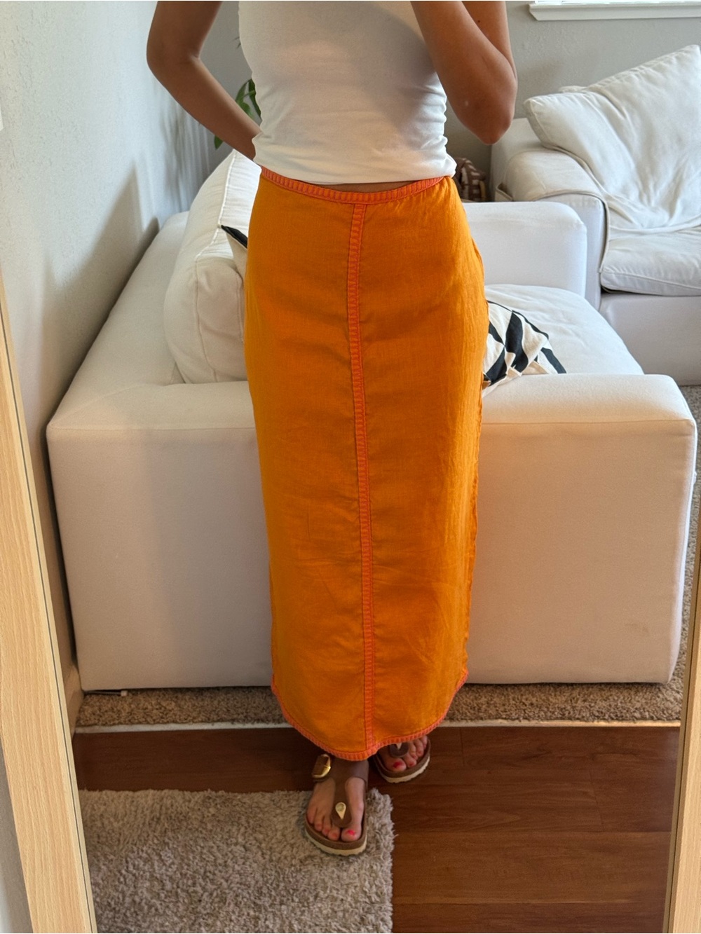 NWOT Magaschoni Vibrant Orange Maxi Skirt with Center Seam